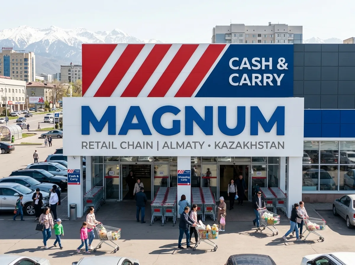 Логотип торговой сети MAGNUM — крупнейший супермаркет Казахстана, Алматы